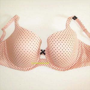 38DD Victoria's Secret Body by Victoria Lined Demi Bra Peach Black Dot